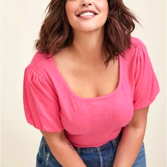 ❤️NWT VINTAGE TORRID PUFF SLEEVE TEE FLAMINGO PINK - PLUS SIZE 1X - Picture 8 of 10